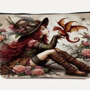 Baby Dragon Wiccan Makeup Bag Purse Organizer Clutch Whimsical Canvas Cosmetics